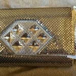 VTG NWT Whiting & Davis Silver Metal Mesh Clutch/Purse with Swarovski Elements